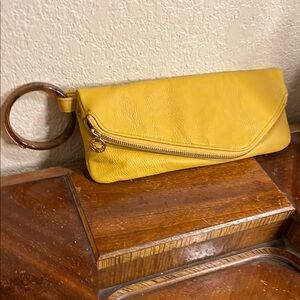 🔥Mud Pie Yellow Clutch with Bamboo Handle and Textured Finish Y2K